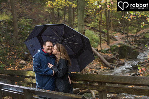 Fall engagement session in the rain