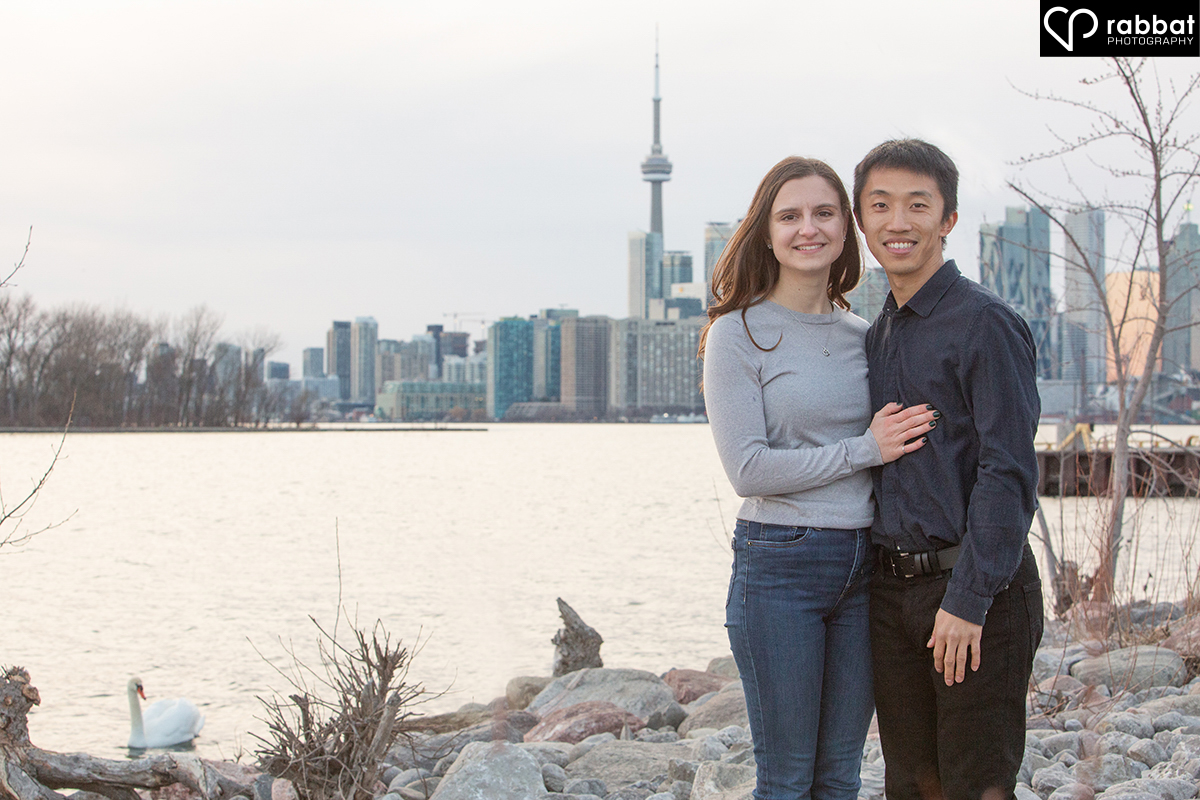 Couple in front of Toronto cityscape and Lake Ontario